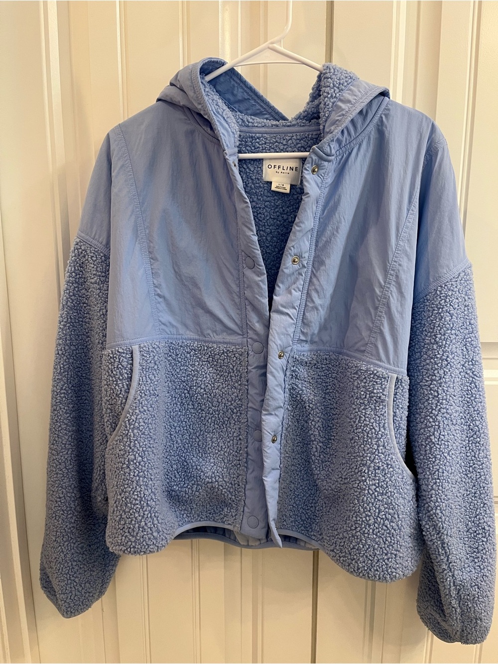 Women’s Aerie Offline Cozy Jacket Blue Large Cropped Sherpa